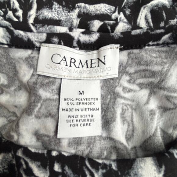 Carmen Marc Valvo black & white casual top size M 3/4 sleeves classic stretch - Picture 2 of 7